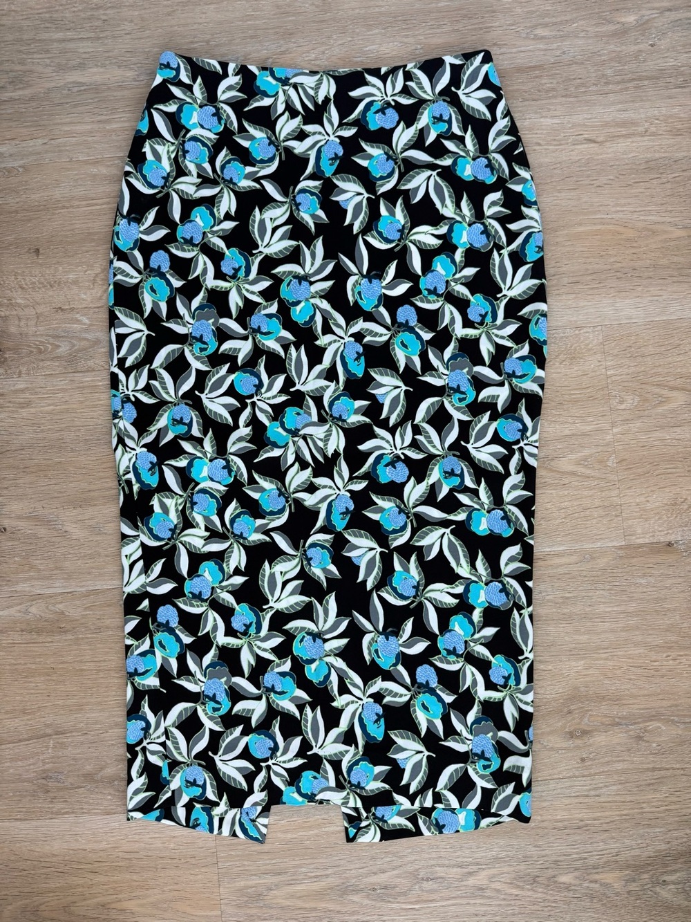 Diane Von Furstenberg Black Pencil Skirt with Blue Floral Print